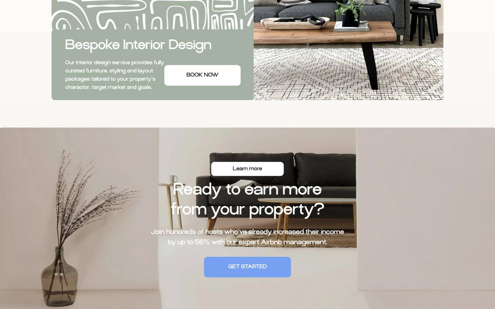 Bespoke interior design block and final call to action