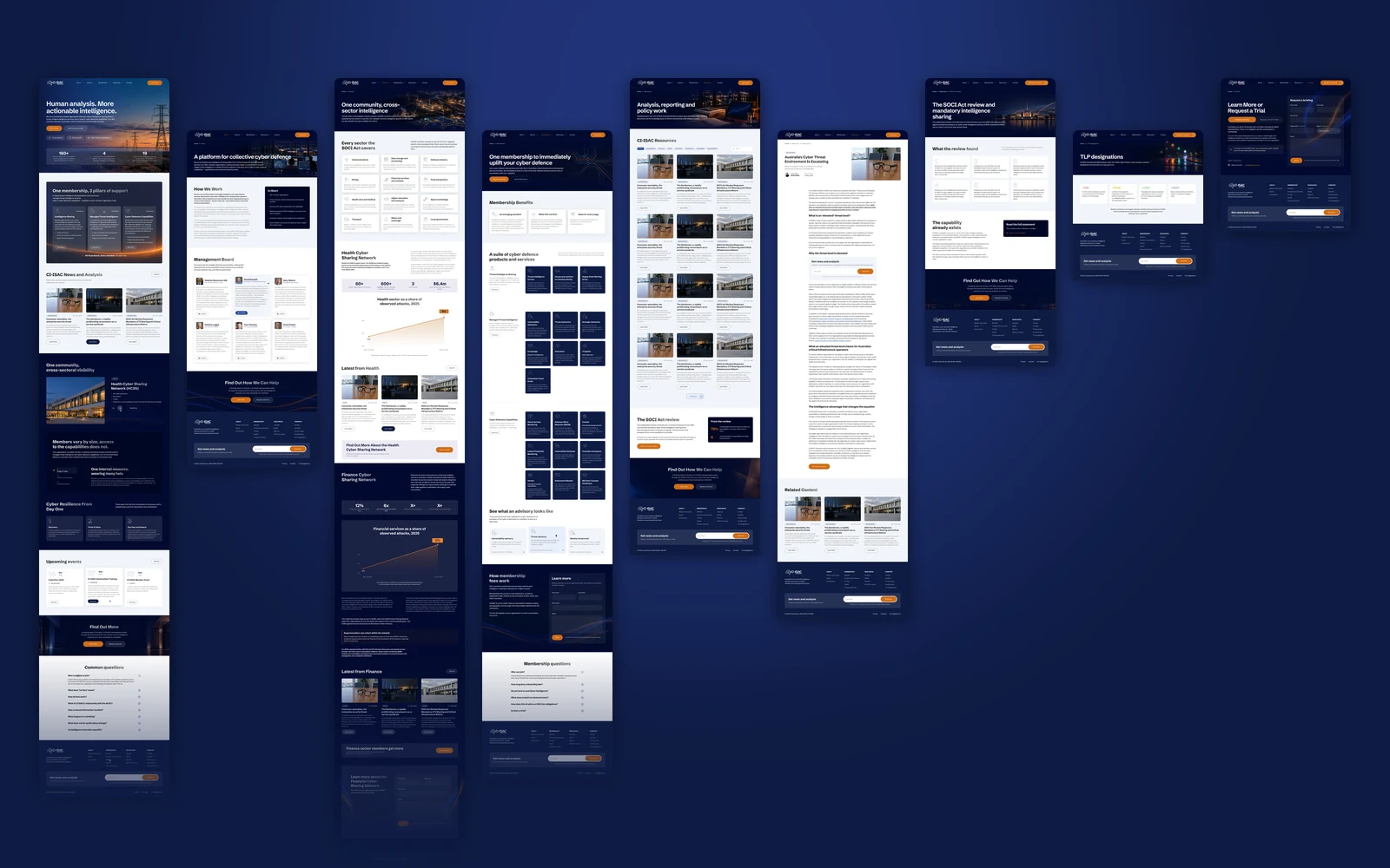 All nine CI-ISAC page designs side by side