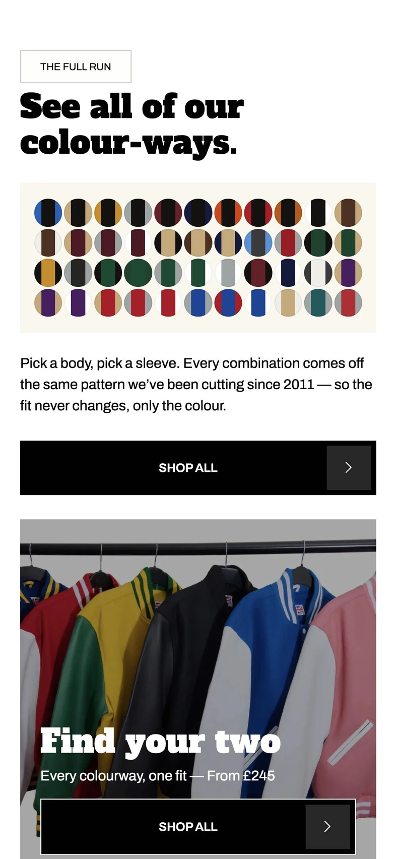 College Classics colourways on mobile
