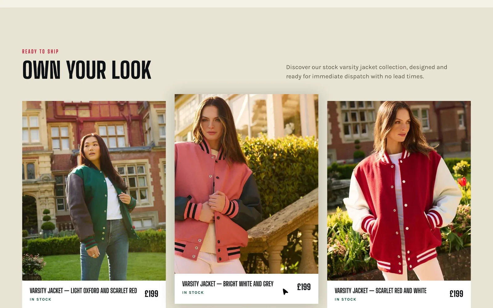 Own your look: ready-to-ship varsity jackets at £199