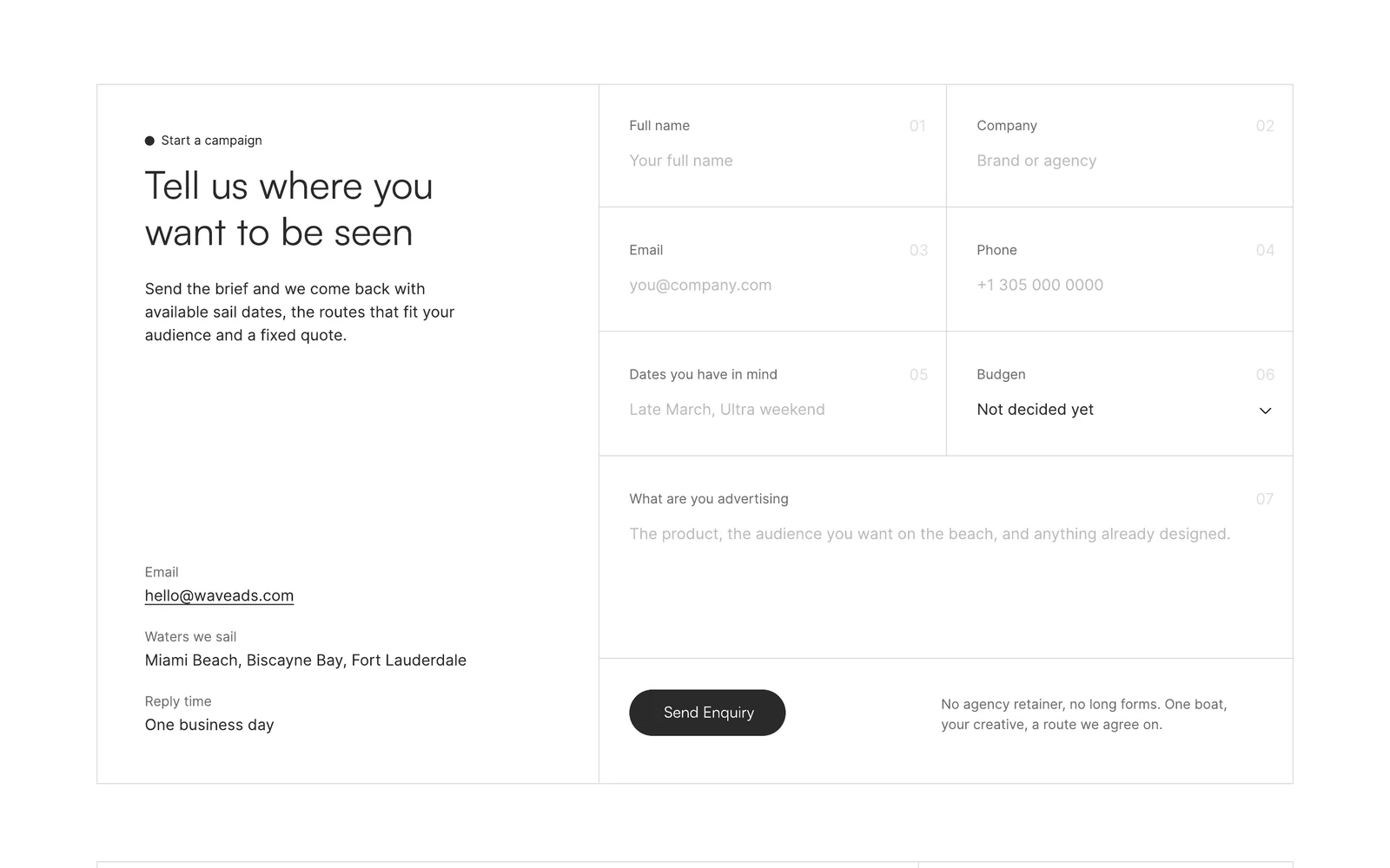 Start a campaign quote form
